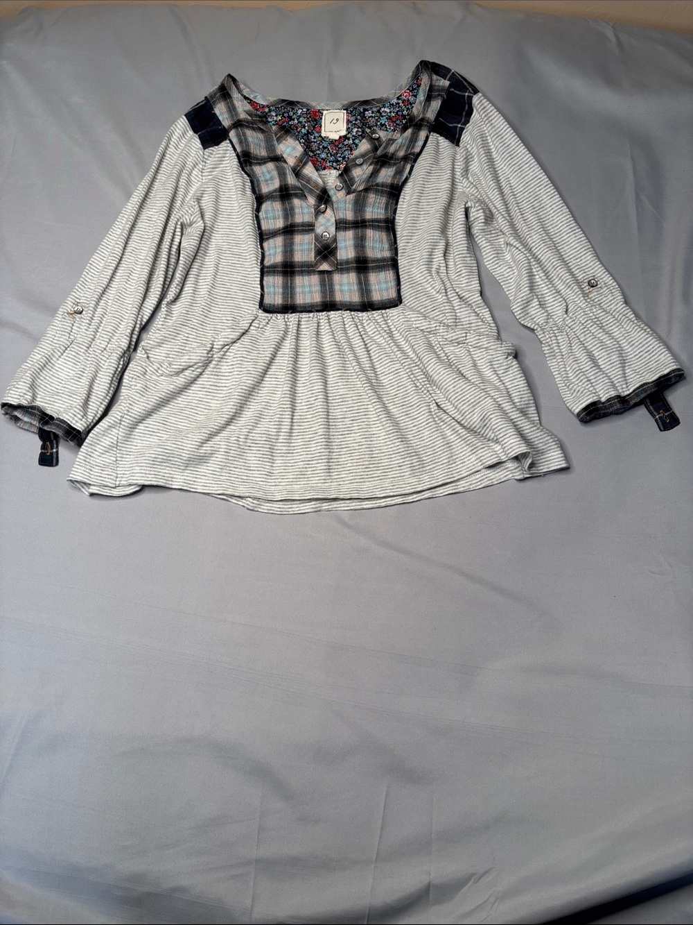 One September Anthropologie Plaid Peplum Floral Top Boho Cottagecore Medium